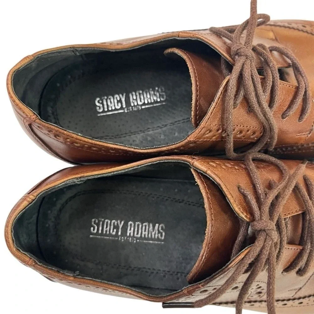 Stacy Adams Garrison Wingtip Oxford Brogue Leather Dress Shoes Cognac Formal 7.5